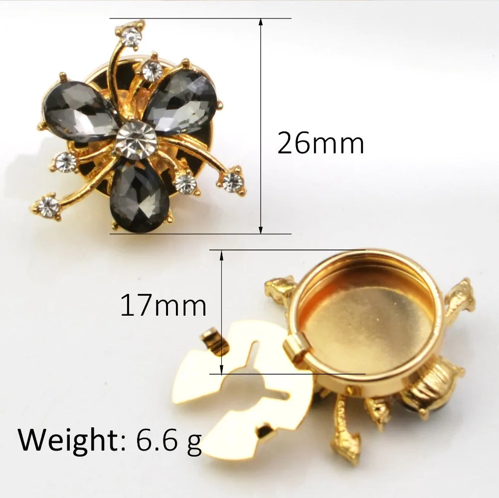 2pcs Petal Shaped Rhinestone Cufflinks for Women Elegant Button Covers Decorative Jewelry Accessories