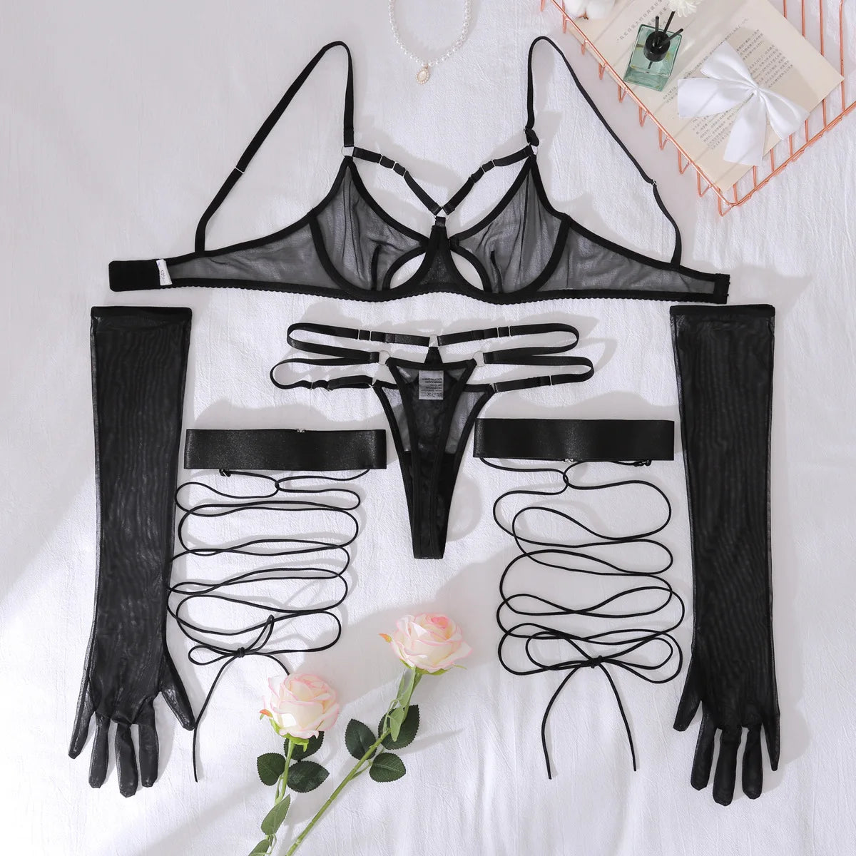 Ellolace Fancy Lingeries Sexy Hot Adult Harness Set Erotic Women's Ethical Underwear with Thigh Strap-on Club Call Of The Night