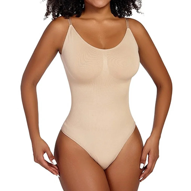 GUUDIA Spandex Bodysuit Thong String Shapewear Compression Body Shapers Cupless Wirefre Open Crotch Tummy Control Jumpsuit