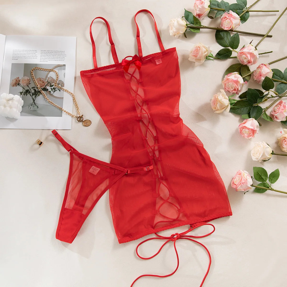 Ellolace Sexy Adult Baby Dolls Ladies Backless Cross Bandage Erotic Hot Sexy Clothes Transparent Sex Doll Night Dress Women