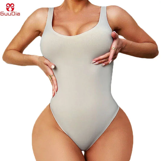 GUUDIA Sexy Thong Deep U Neck Smooth Out Stretchy Softness Shapewear Bodysuits WomenTank Tops Compression Body Shapers Jumpsuit