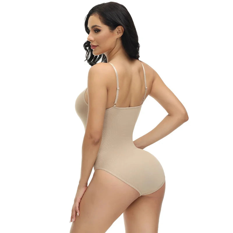 GUUDIA V Neck Spaghetti Strap Bodysuits Compression Body Suits Open Crotch Shapewear Slimming Body Shaper Smooth Out Bodysuit