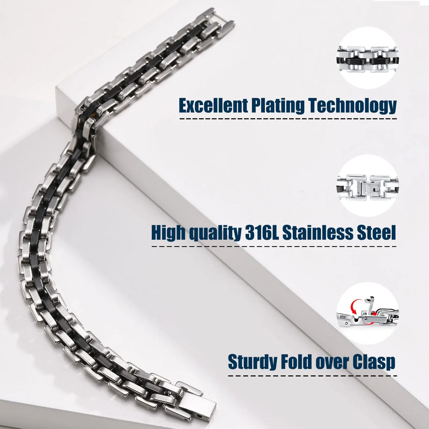 Stylish Strap Chain Boys Men Bracelets Stainless Steel Links Wristband, Father's Day Dad for birthday christmas Gift Jewelry