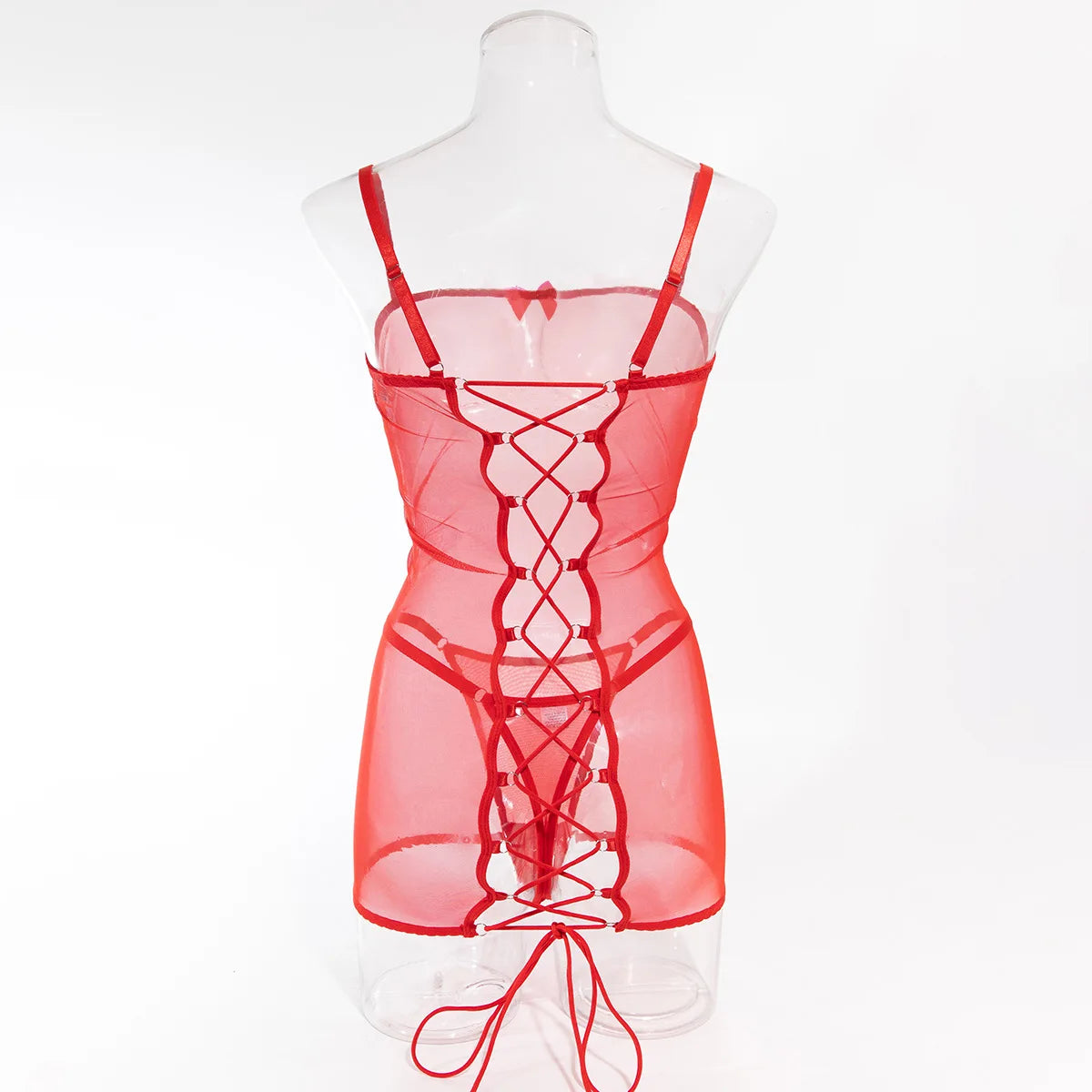 Ellolace Sexy Adult Baby Dolls Ladies Backless Cross Bandage Erotic Hot Sexy Clothes Transparent Sex Doll Night Dress Women