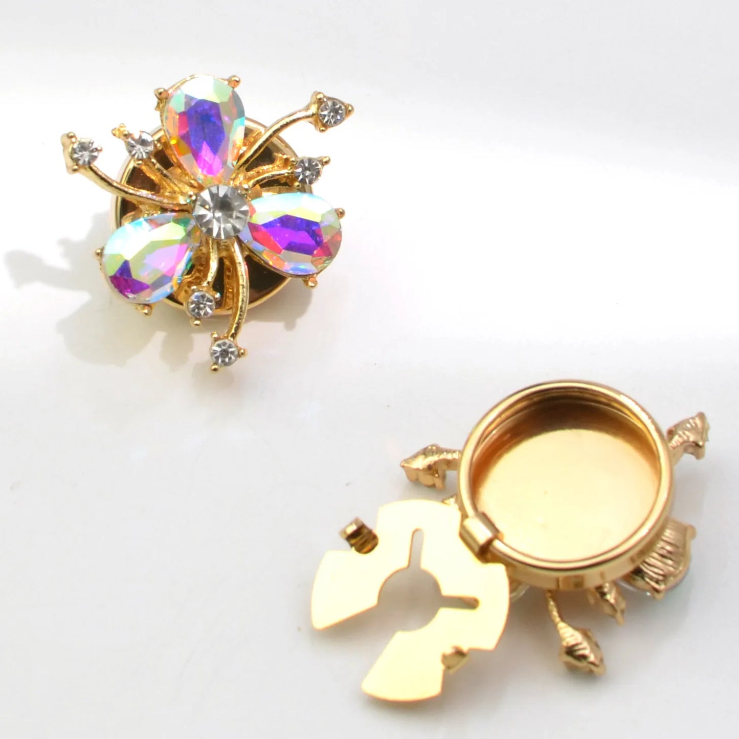 2pcs Petal Shaped Rhinestone Cufflinks for Women Elegant Button Covers Decorative Jewelry Accessories