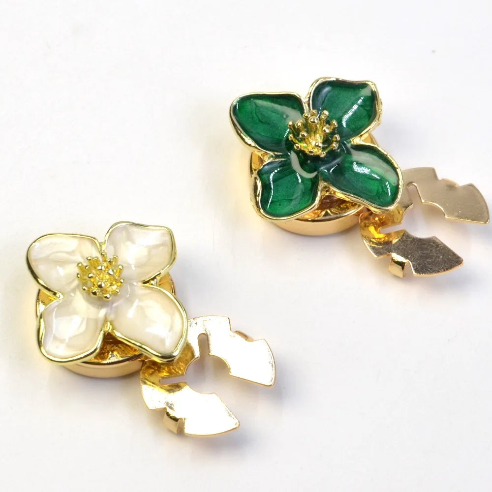 2PCS Elegant Enamel Flower Cufflinks for Women Shirt Button Covers Wedding Party Accessories Fashion Jewelry Gifts