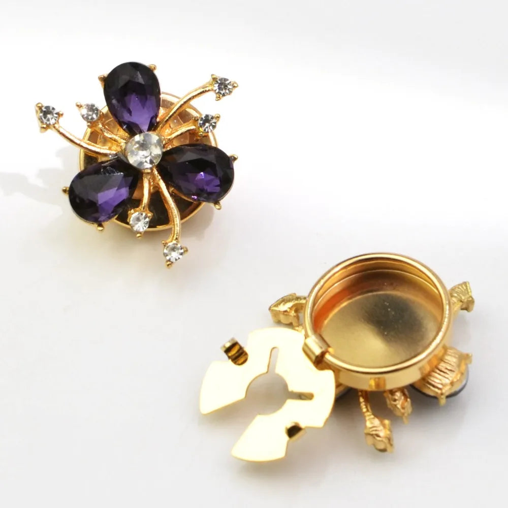2pcs Petal Shaped Rhinestone Cufflinks for Women Elegant Button Covers Decorative Jewelry Accessories