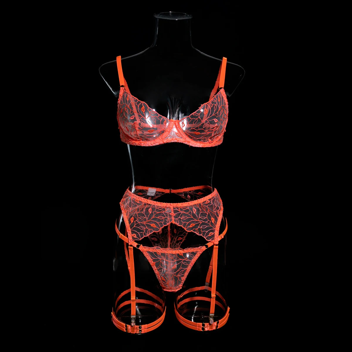 Ellolace Fancy Erotic Lingerie Neon Orange Lace Well-Looking Underwear Desire Hot Girl Fantasy Sexys Naked Bilizna Set Of Sex