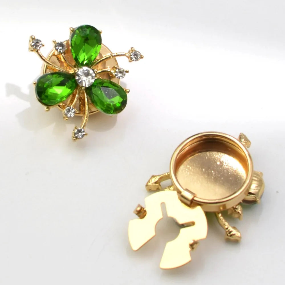 2pcs Petal Shaped Rhinestone Cufflinks for Women Elegant Button Covers Decorative Jewelry Accessories