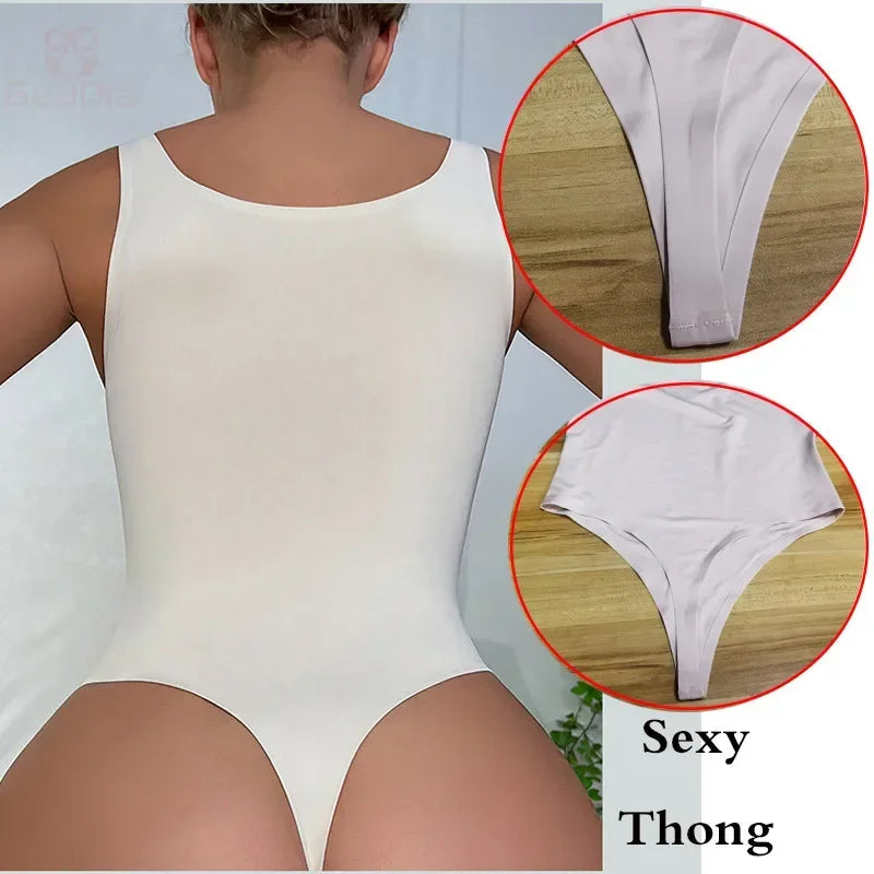 GUUDIA Sexy Thong Deep U Neck Smooth Out Stretchy Softness Shapewear Bodysuits WomenTank Tops Compression Body Shapers Jumpsuit