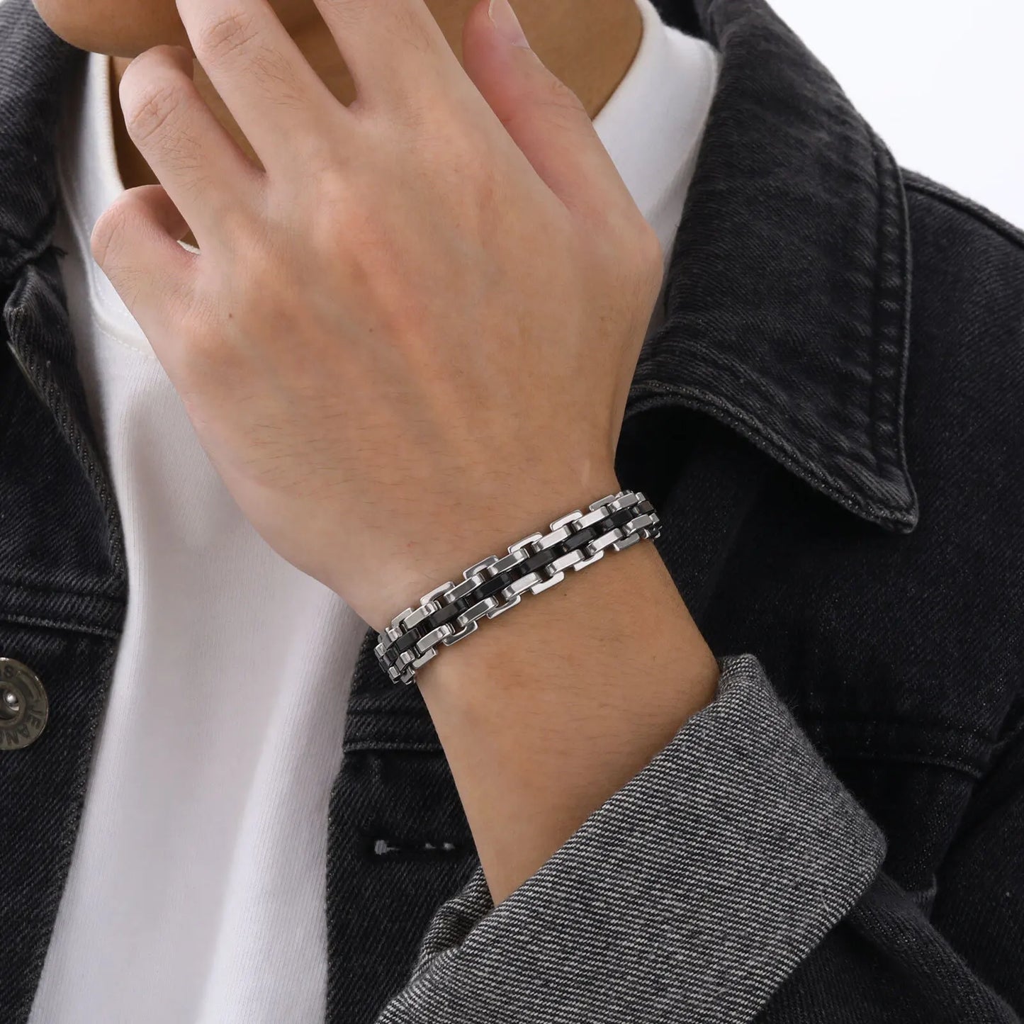 Stylish Strap Chain Boys Men Bracelets Stainless Steel Links Wristband, Father's Day Dad for birthday christmas Gift Jewelry