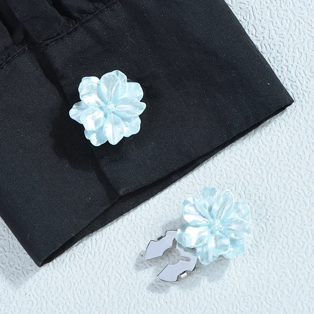 ICEYY Pearlescent Gardenia Flower Button Covers Set Womens Shirt Cufflinks for Tux Shirt Decoration Clothes