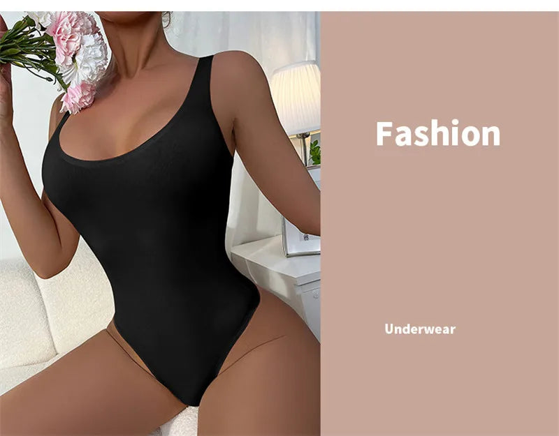 GUUDIA Sexy Thong Deep U Neck Smooth Out Stretchy Softness Shapewear Bodysuits WomenTank Tops Compression Body Shapers Jumpsuit