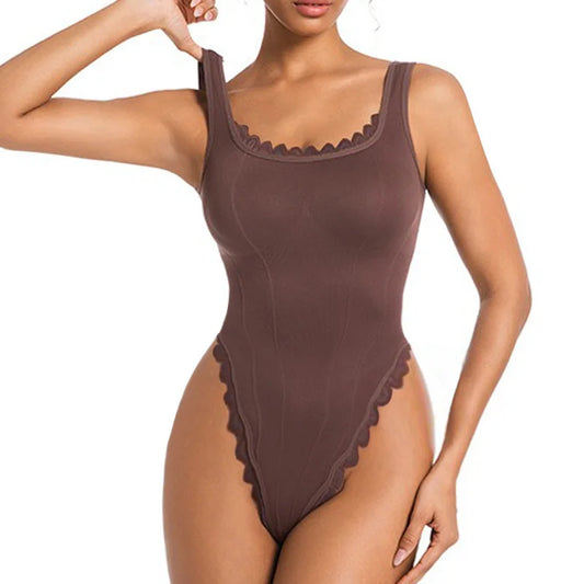 GUUDIA Tank Bodysuit Lace Square Neck Shapewear Bodysuit Tank Top Bodysuits Tummy Control Thong Cami Bodysuit Tops Wide Strap